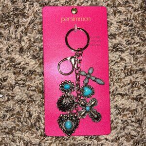 Persimmon Turquoise Charm Keychain Western Cross Heart Bag Charm NWT